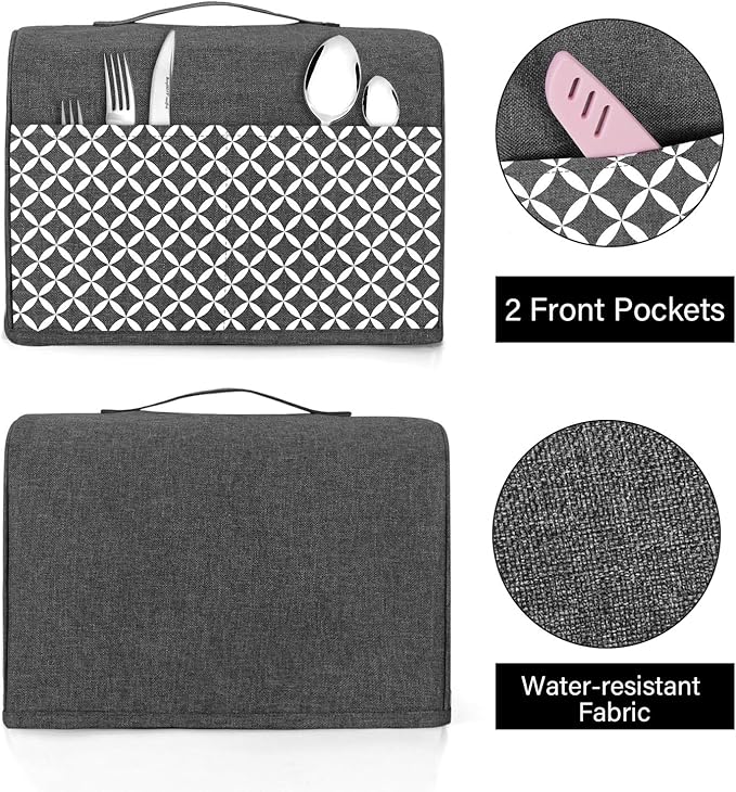 Yarwo 2 Slice Toaster Cover with Pockets and Top Handle, Nylon Toaster Cover Fits for Most Standard 2 slice Toasters, Gray with Grid