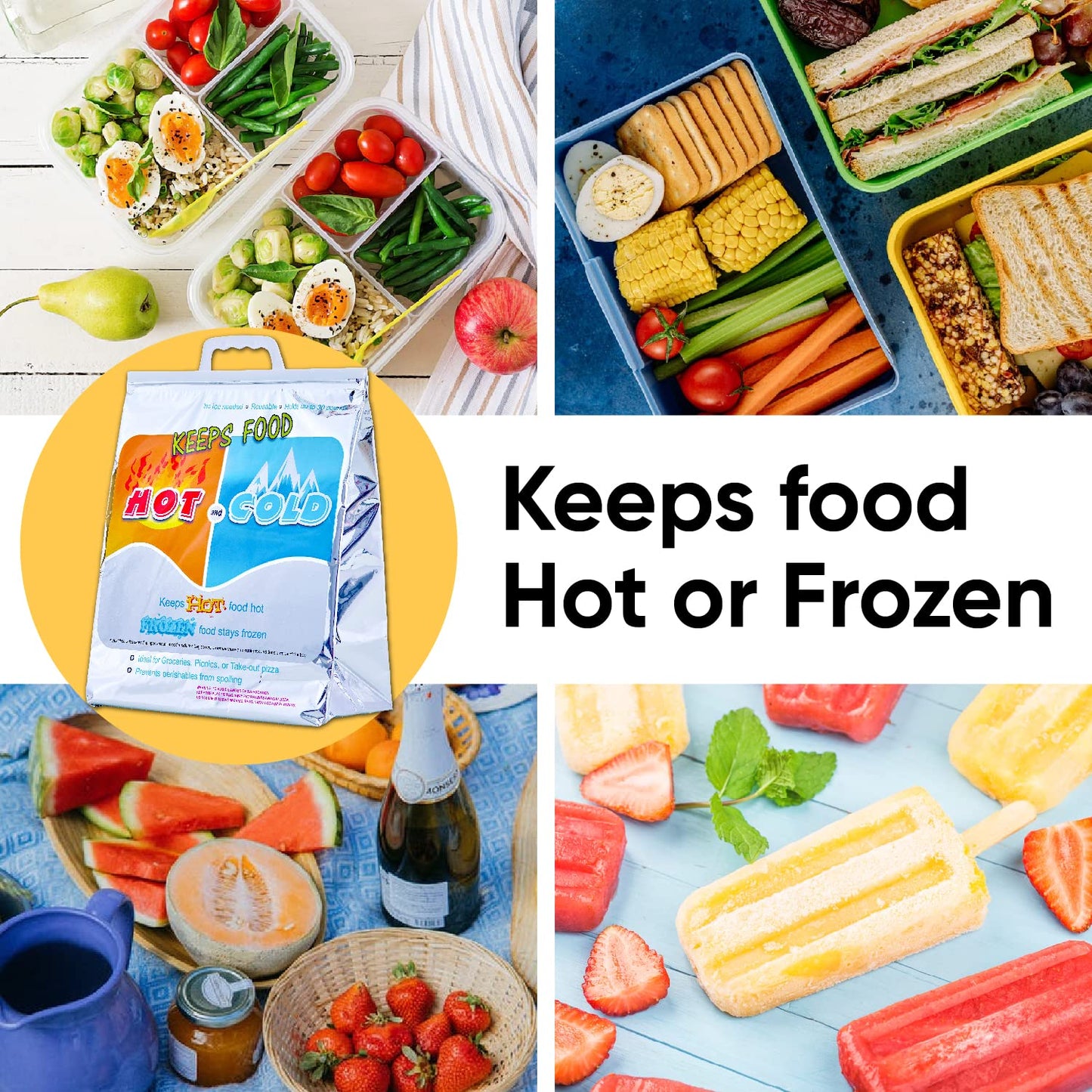 Superio Hot and Cold Insulated Bags for Food Delivery, Grocery Shopping Bags, Food Storage for Hot and Frozen Food for Travel, Disposable Cooler Bag, Reinforced Thermal Lunch Bag (2, 15.5"x13")