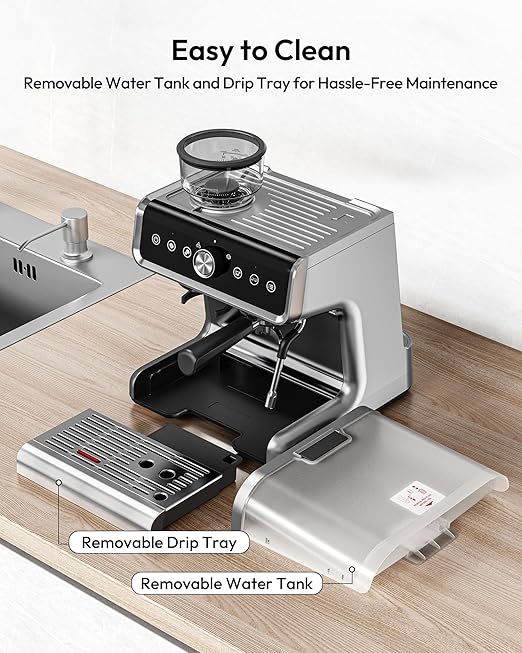 EUHOMY Espresso Machine with Grinder, 30 Grind Settings, 20 Bar Coffee Maker with 58mm Portafilter, Expresso Coffee Machines with Touch Screen for Home, Milk Frother for Latte & Cappuccino
