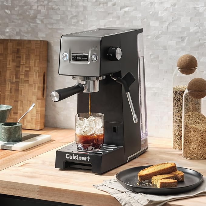 Cuisinart Espresso Bar Slim Coffee Espresso Machine, Makes Hot or Cold Cafe-Quality Beverages Including Cappuccino, Lattes, and Cold Extracted Drinks, Steam/Frothing Wand for Milk-Based Drinks,EM-160