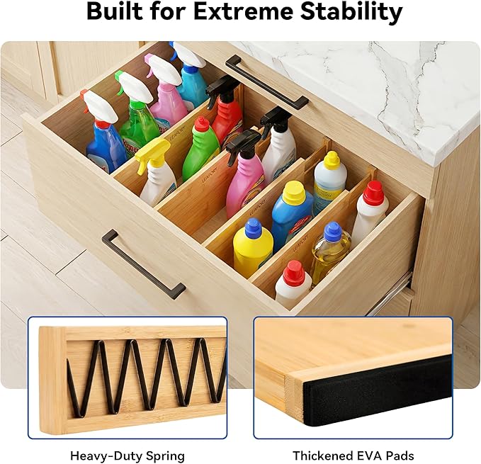 4 Pack Deep Drawer Dividers, 6" High Bamboo Expandable Drawer Organizers, 17-22" Adjustable Tension Separators, Large Drawer Dividers for Kitchen, Bedroom Dresser, Baby Nursery & Bathroom