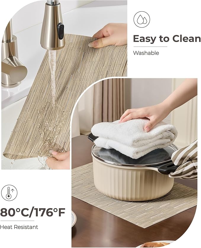 Leetaltree Light Brown Placemats Set of 24 - Heat Resistant Non-Slip Place mats for Dining Table, Washable Durable PVC Vinyl Woven Table Mats(Light Brown, 24)