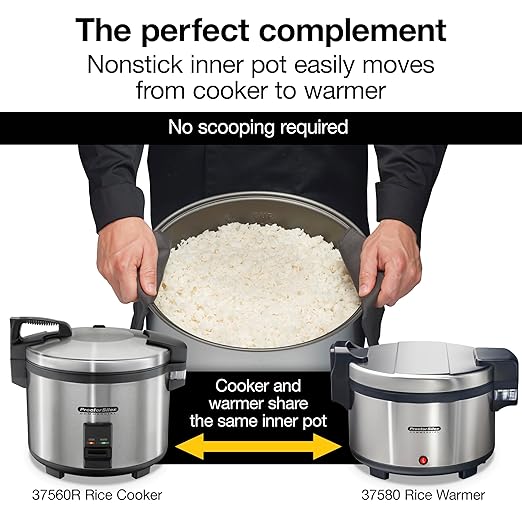 Proctor Silex Commercial 37560R Rice Cooker/Warmer, 60 Cups Cooked Rice Capacity, Nonstick Inner Pot, Hinged Lid, Stainless Steel Housing, Conforms to NSF