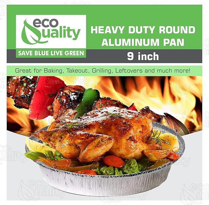 EcoQuality 9" Round Aluminum Foil Pans - Disposable Containers with Foldable Walls for Pie Baking, Cooking, Serving, Reheating, and Storing - Freezer and Oven Safe Tart Pan 150 Pack