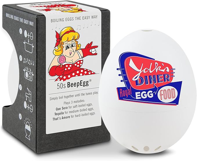 50s BeepEgg – Egg Timer for Boiling Eggs – Musical Egg Cooker for Soft, Medium, Hard Boiled Eggs – Food Safe – Singing Floating Egg Timer – Egg Cooker for 3 Levels of Doneness - Brainstream