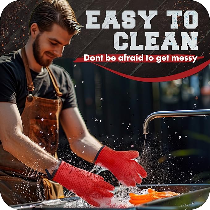 KITCHEN PERFECTION Silicone Smoker Oven Gloves -Extreme Heat Resistant BBQ Gloves -Handle Hot Food Right on Your Smoker Grill Fryer Pit|Waterproof Oven Mitts Grill Gloves |Superior Value Set+3 Bonuses