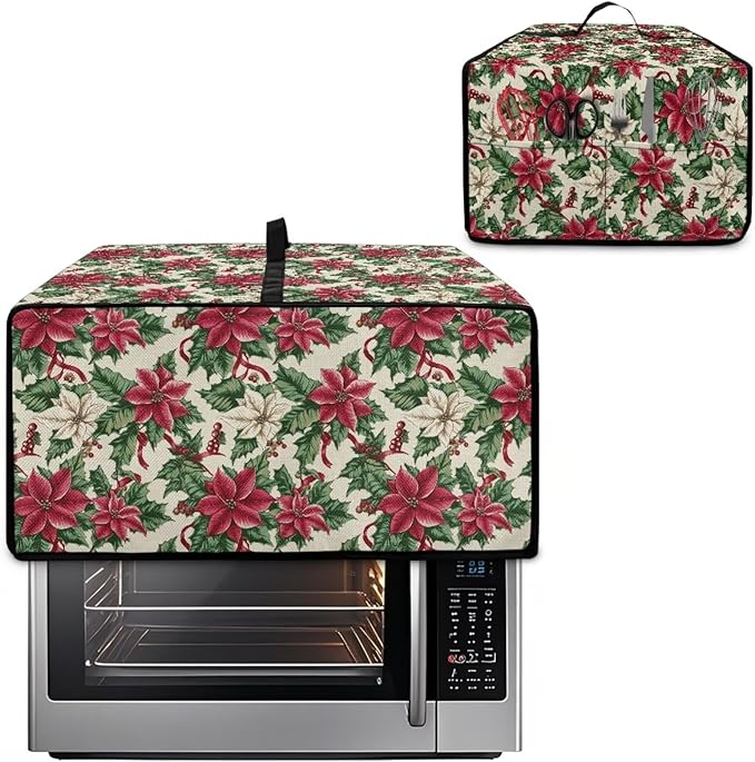 Air Fryer Toaster Oven Dust Cover Dustproof Convection Oven Cover with Side Pockets for Small Kitchen Appliances, L, 18.5 x 22.5 x 13 Inches, Poinsettia Flower Christmas Decor