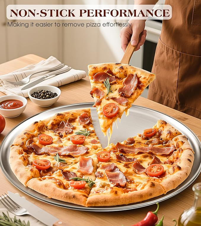 Yuiicaov Stainless Steel Pizza Pan 16 inch, Pizza Pan for Oven, Steel Pizza Tray, Thick Round Pizza Plate Pizza Baking Sheet, Easy Clean & Dishwasher Safe, Set of 1