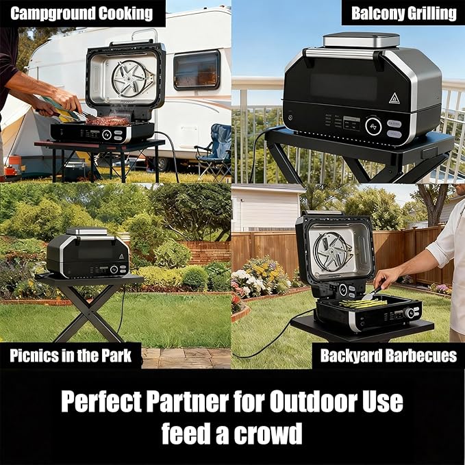 NEWBULIG Electric Grill Outdoor, Electric 8-in-1 BBQ Grills with Air Fryer, Roast, Steak, Broil, Bake, Vegetables, Reheat, Dehydrate, 140°F-450°F, 1550W, for Barbecue, Camping Gatherings