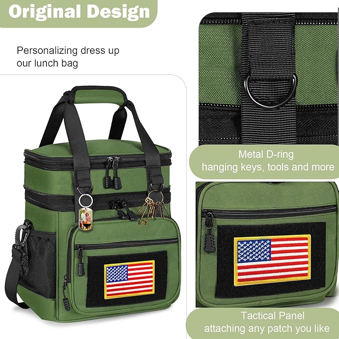 GLENKEY Tactical Lunch Box Cooler Bag - Expandable Insulated Lunch Bag for Men Women - XLarge Lunchbox for Adults Work Shifts Outdoor Trips Army Green 22L