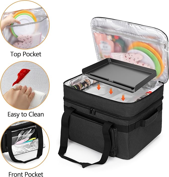 LUXJA Indoor Grill Carrying Bag with Bottom Pad Compatible with Ninja Sizzle GR101 Smokeless Grill, Double Layer Electric Grill Bag with Plates Section (Bag Only), Black