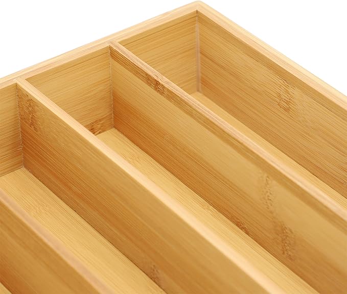 Elama Bamboo Wood Drawer Organizer Tray, Utensil Storage, Desk Drawer Storage (5 Section Tray)
