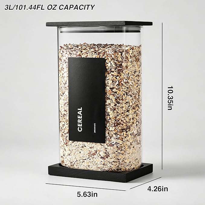 Glass Storage Jars with Bamboo Lids, 100oz Square Food Storage Containers for Kitchen Pantry Organization, Storage Canisters with Labels for Cereal Flour Beans Tea, Large Spice jars Seasoning Bottles