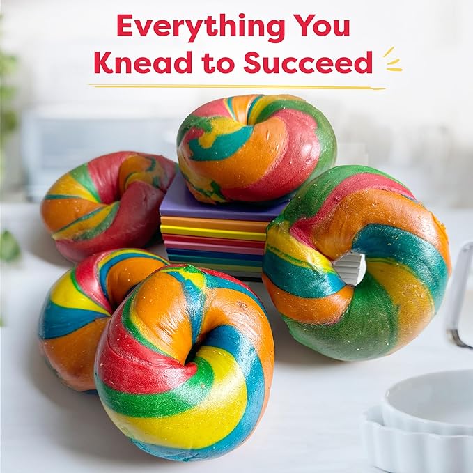 Baketivity Rainbow Bagel Kids Baking Kit - Baking Kits for Kids with Premeasured Ingredients, Step-By-Step Instructions, Video Guide, and STEM Lessons - Cooking for Ages 6-12+