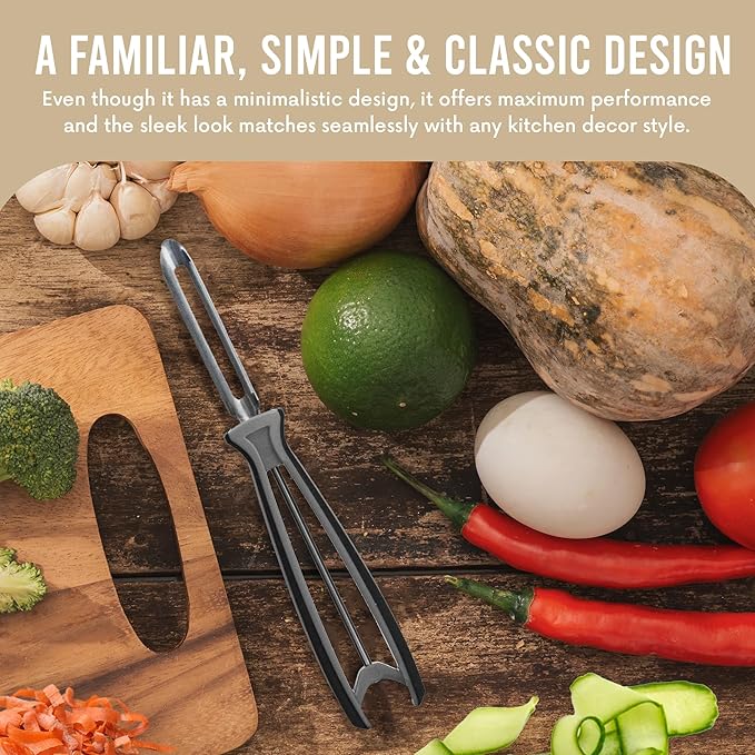Linden Sweden Soft Grip Peeler - Gray | Rust Resistant Vegetable Peeler with Ergonomic Handle for Safety and Control | Dishwasher Safe Potato Peelers for Kitchen Made in Sweden | 9"L x 2.5"W | 6.5"