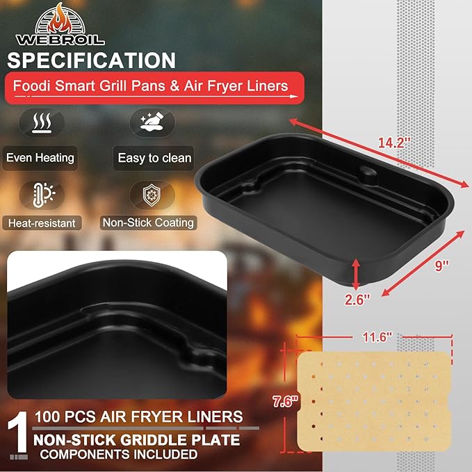 Foodi Smart Grill Pans & Air Fryer Liners for Ninja FG551 Foodi XL 6-in-1 Indoor Grill, Non-Stick Air Frying Griddle Plate with Disposable Perforated Paper for Ninja Air Fryer Accessories