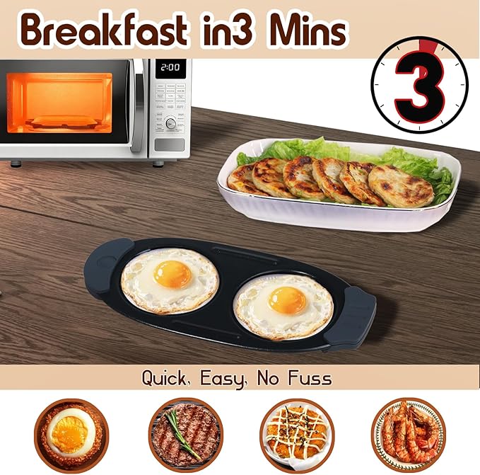 MKYSAIL Quick-Heat Microwave Egg Cooker and 33 OZ Microwave Grill Combo | 2-Piece Breakfast Maker Set for Grilling, Frying, Crisping Meat, Bacon, Pancakes & Veggies | Dishwasher Safe & Non-Stick for Kitchen RV, Dorm, Office(Orange)