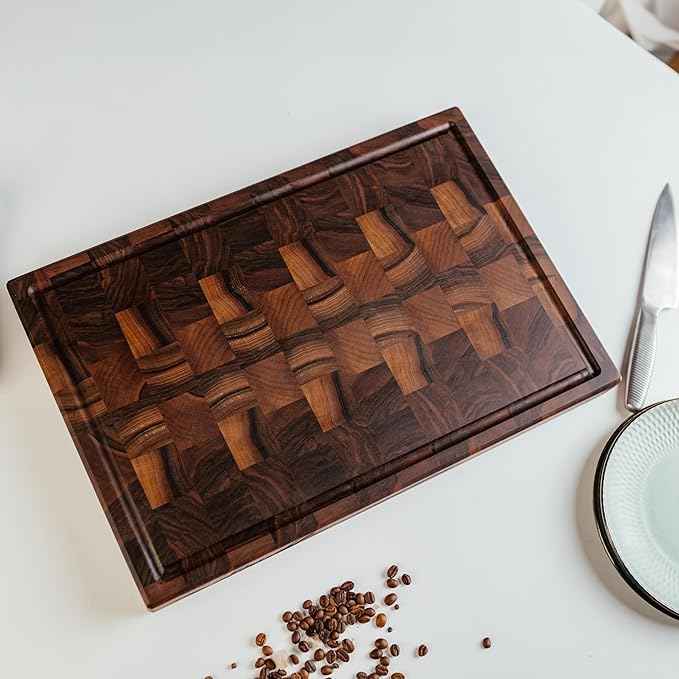 Handmade Personalized Walnut End Grain Cutting Board – Custom Engraved Wood Chopping Block, Perfect Gift for Home Chefs by GrainWoods (20x14x2 Inches)