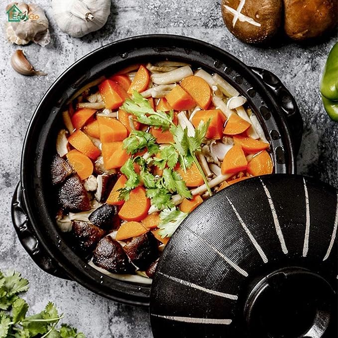 Round Casserole Dish Heat-Resistant Ceramic Casserole With Lid Soup Pot With Soup Pot Oil-Free Saucepan Japanese Donabe Hot Pot With Brushstroke Saucepan With Slow Stew W,A-1.7L