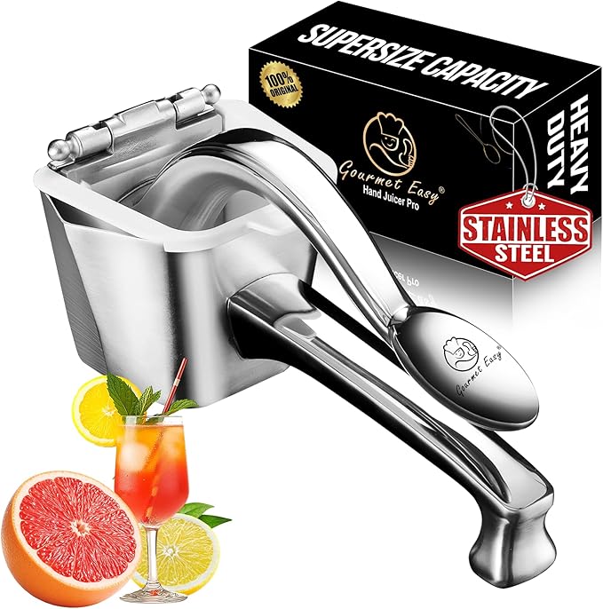 Stainless Steel Lemon Squeezer, Heavy-Duty Orange Juicer, Durable Hand Press Citrus Juicer, Portable Lime Squeezer, Rust-Free, Easy to Clean, Ideal for Kitchen & Bar, 5-Year Warranty