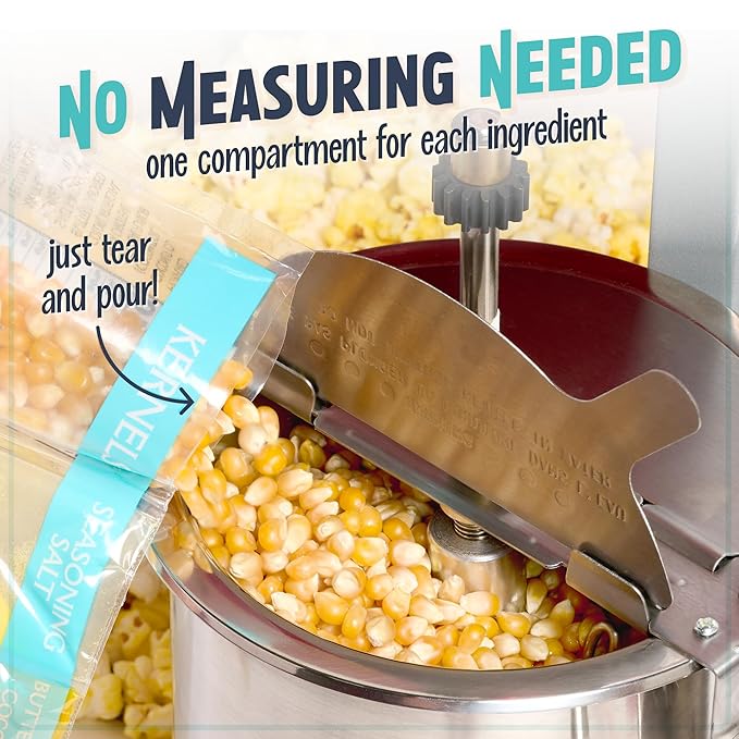 Nostalgia Movie Theater Style Popcorn Packets for Popcorn Machine, All-in-One Popcorn Kernels, Butter Flavored Coconut Oil, Seasoning Salt, 8oz Packs, 24 Count