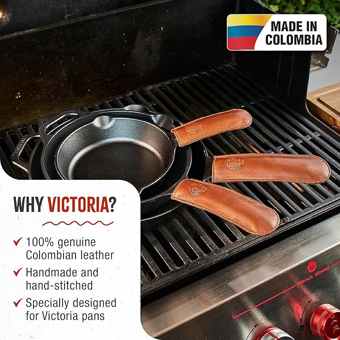 Victoria Leather Handle Cover for Cast Iron Skillets, Heat-Resistant Pan Handle Sleeve, Handmade in Colombia, Medium