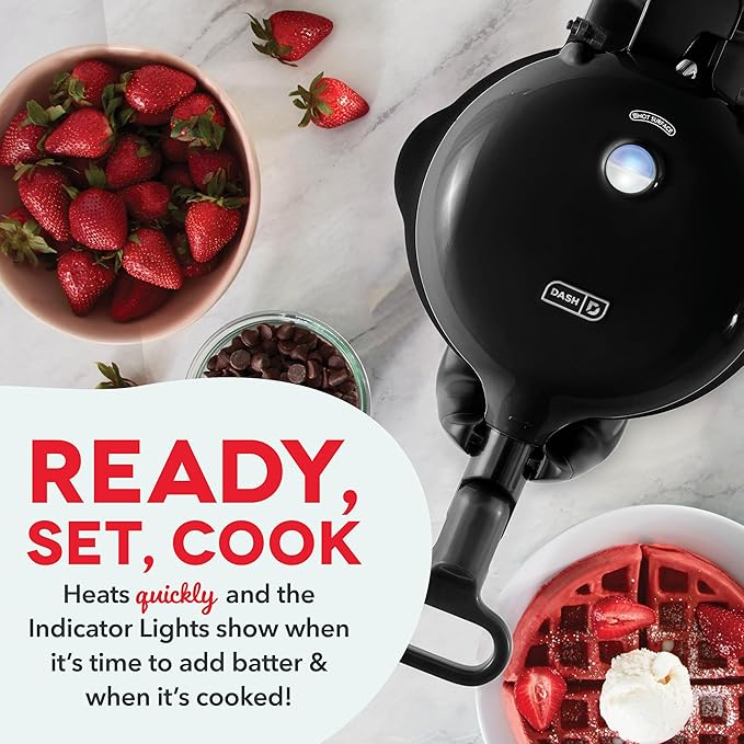 Dash Flip Belgian Waffle Maker - 6.5" Nonstick Surface - Rotating Belgian Waffle Maker with Quick Heat-Up System for Easy Breakfasts - Supports Multi-Use - Black