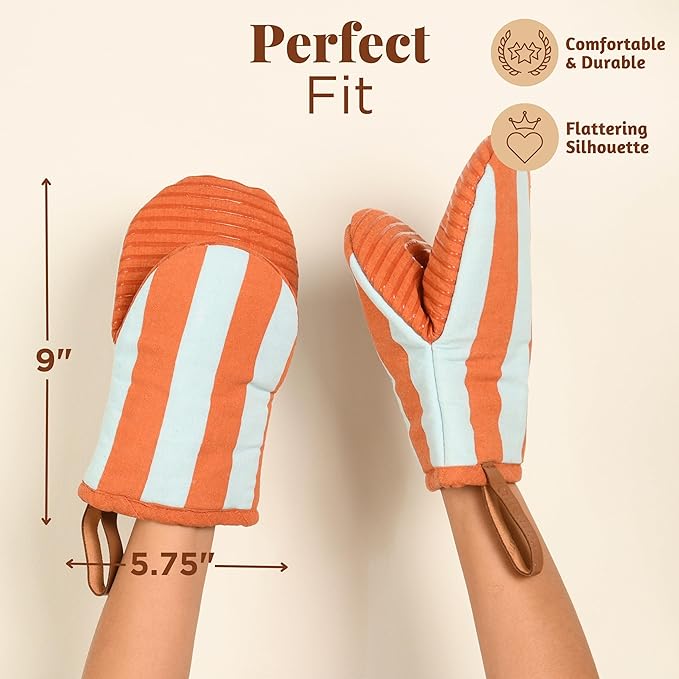 Folkulture Mini Oven Mitts | Heat Resistant 5.75"x9", Set of 2 Orange Oven Mittens for Fall Kitchen Decor | Short Oven Fall Gloves with Hanging Loop | Kitchen Mitten for Baking