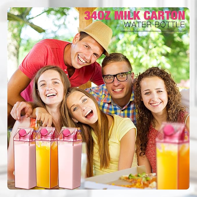 Remerry 3 Pcs Milk Carton Water Bottle Square Plastic Coffee Portable Reusable Milk Carton Cup Leakproof Juice Bottle