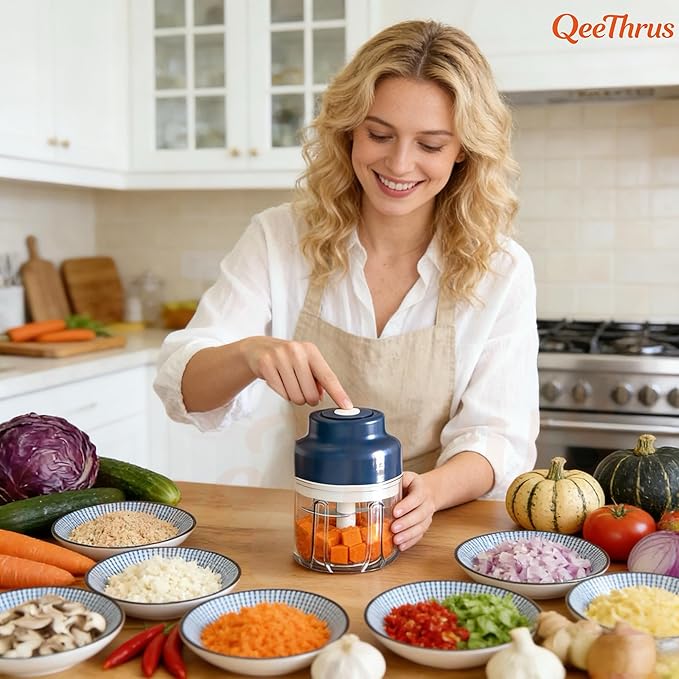 Mini Electric Food, Vegetable, Onion, Garlic, Nut Chopper, Processor & Cutter with Container