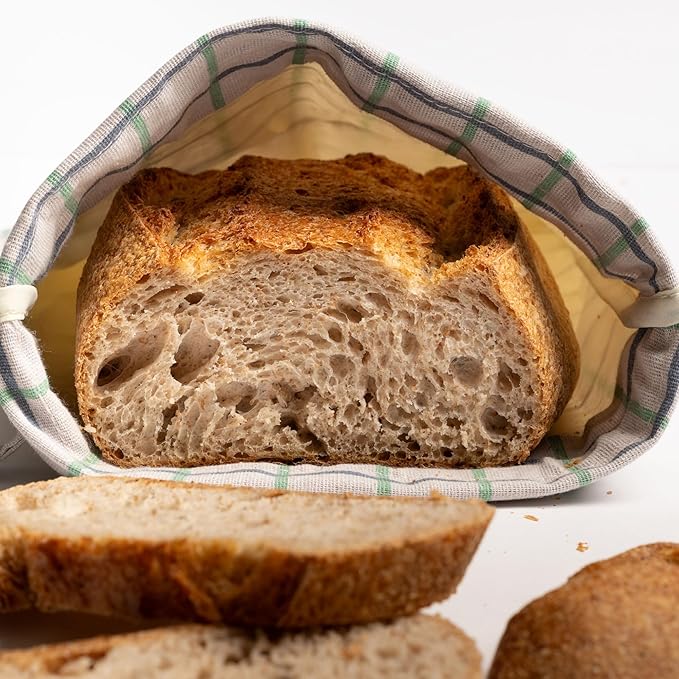 Keeki Bag - The Original Beeswax Lined Bread Bag for Homemade & Sourdough | Reusable Linen Bread Storage | Beeswax Wrap Alternative | Plastic-Free Storage w/Wide Drawstring Closure (Natural)