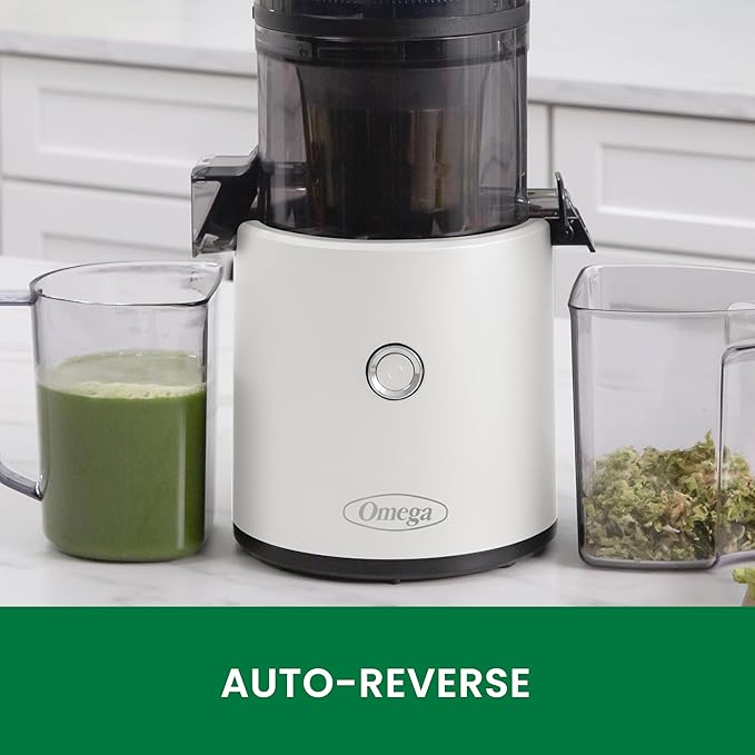 Omega Cold Press Juicer - Hands Free Vegetable and Fruit Masticating Juicer Machine with 68-oz. capacity, Extra Large Hopper for No-Prep and Whole Recipe Batch Juicing, Easy Clean, 150-Watts, White