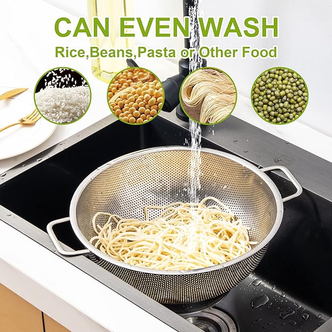 Colander Stainless Steel 5-Quart, Strainer for Kitchen Food, Dishwasher Safe