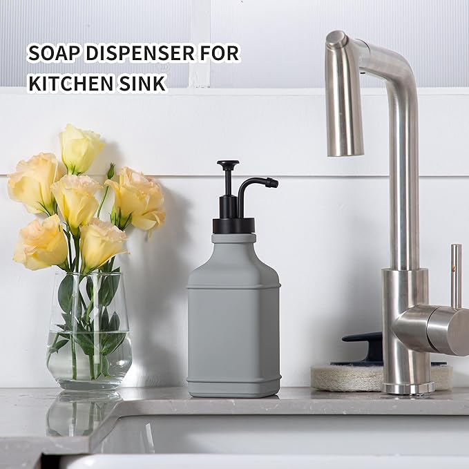 Enra Glass Soap Dispenser,17oz Bathroom Soap Dispenser,Hand Liquid Soap Dispensers with Stainless Steel Pump for Bathroom,Kitchen(Light Gray)