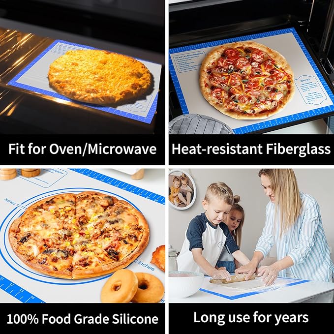Silicone Pastrty Mat for Dough Rolling, Silicone Baking Mat with Measurement, Fondant Mat for Making Cookies Macarons Bread Pizza Oven Mat, Silicone Mat for Baking
