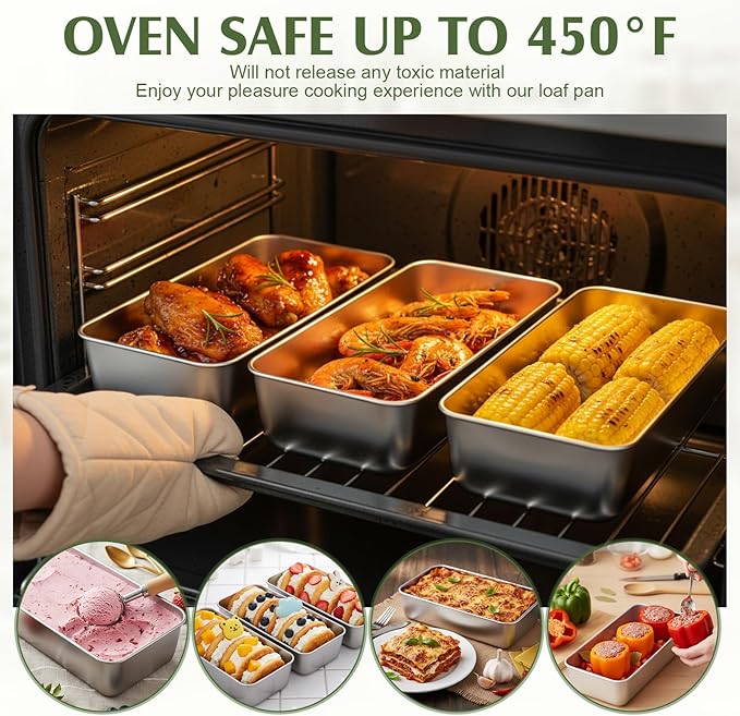 10 Pack Stainless Steel Loaf Pan Set 9 x 5 Inch Bread Baking Pans Banana Loaf Tins For Baking Cake Meatloaf Brownies Sourdough Lasagnas Dishwasher Safe