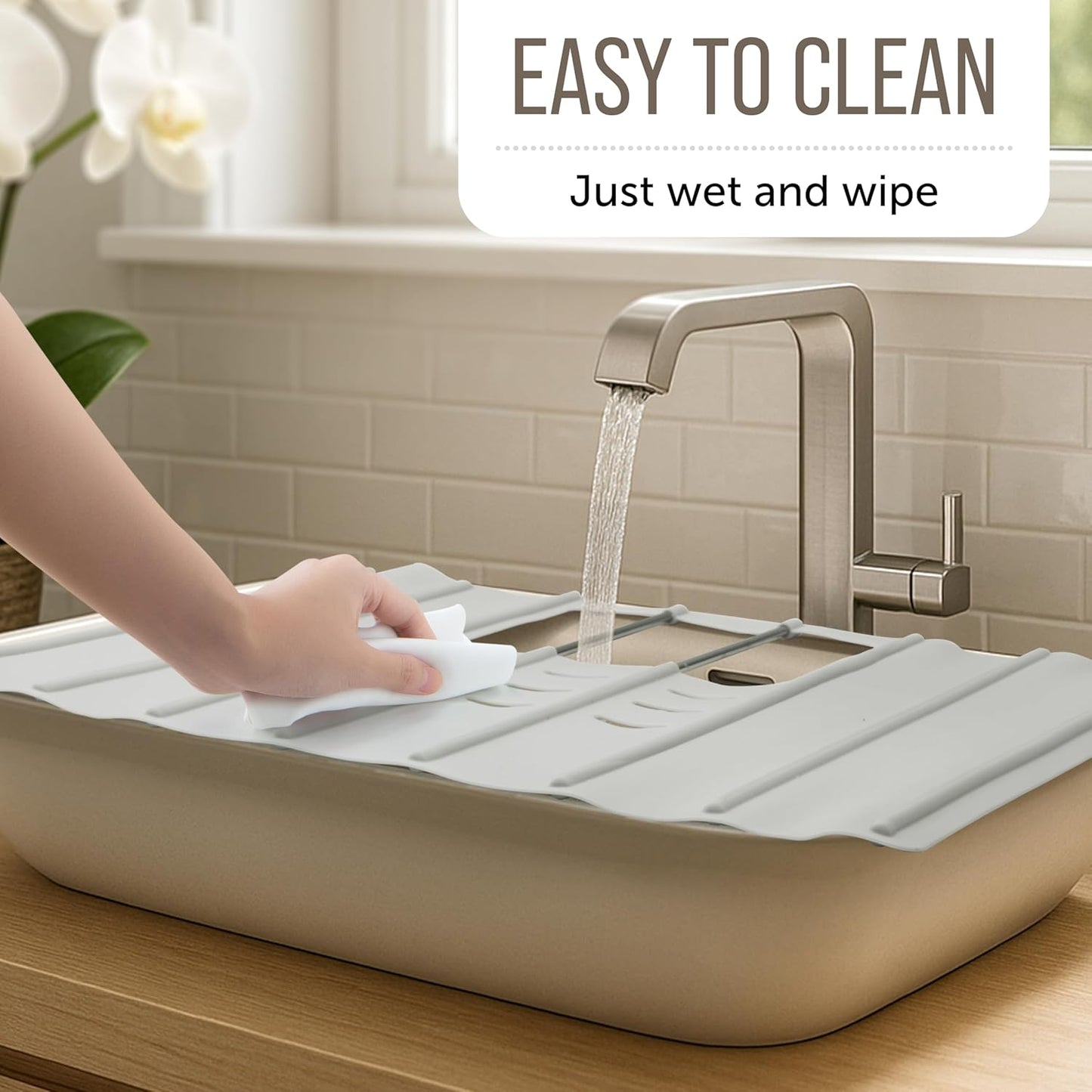 Maplefield Travel Size Bathroom Sink Cover for Counter Space - Foldable Silicone Sink Mat for Beauty Routine, Ideal for Small Bathroom, RVs, Camper Vans (Taupe Small, 19.5 x 15.5 x 1.6 Inches)