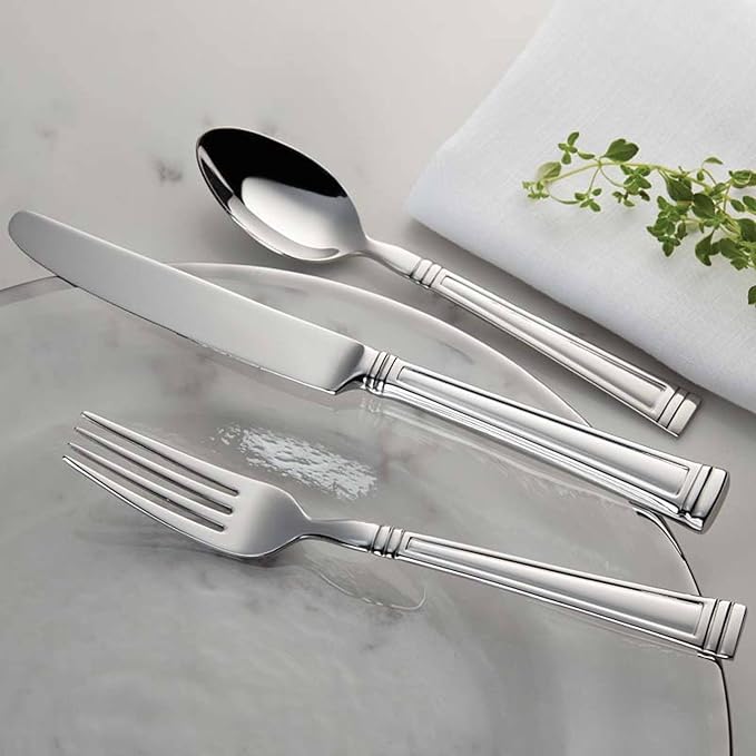 Lenox Silverware Set, Esquire 65-Piece Flatware Set, Service For 12, 18/10 Stainless Steel, Dishwasher Safe, Knives Spoons And Forks Sets, Home And Kitchen Serving Utensils (Silver, 65 Piece)