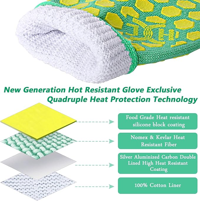 J H Heat Resistant Oven Glove: EN407 Certified 932 °F BBQ & Oven Mitts for Grlling, Baking, Kitchen, Camping,Fireplace Indoor&Outdoor 1 Pair