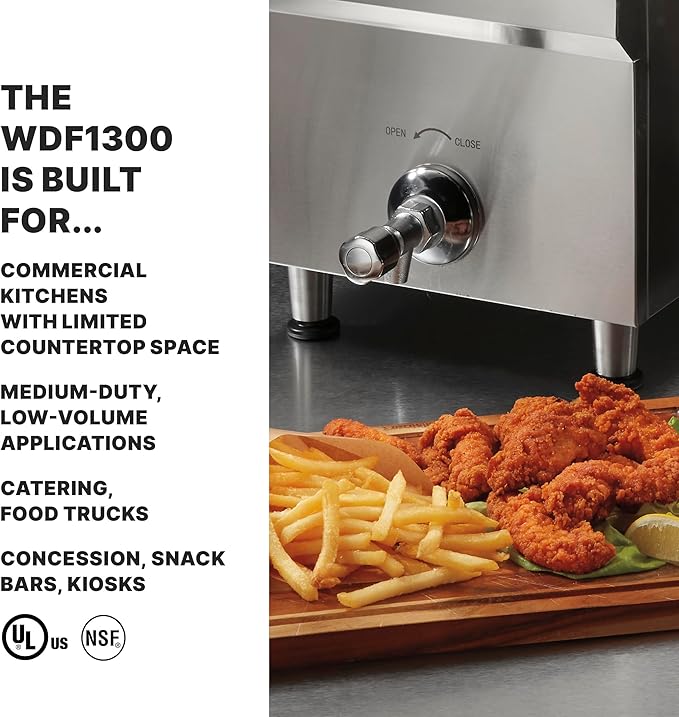 Waring Commercial 10lb Heavy-Duty Deep Fryer, for French Fries, Mozzerella Sticks, Chicken Wings, WDF1300
