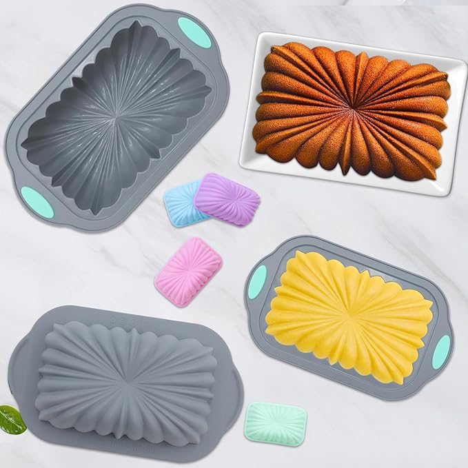To encounter 44 Pieces Silicone Cake Pan Set, 3 Sizes Silicone Fluted Bread Pan with Reusable Baking Cups, Food Grade Baking Mold for Brownie, Bread, Muffin, Light Grey