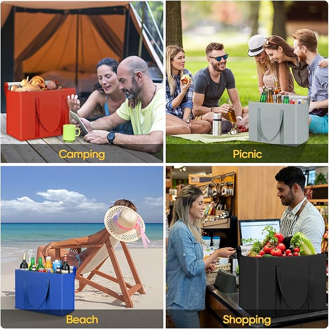 BALEINE 2Pk Insulated Reusable Grocery Bags, Collapsible Cooler Bag for Groceries, Heavy Duty Large Insulated Bag (16''x9''x13'', Charcoal Black)