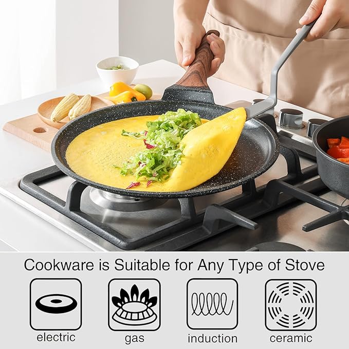 Kordisen Crepe Pan Nonstick, 12 Inch Dosa Pan with Spreader, Granite Coating Comales Para Tortillas Pancake Pan, Flat Pan for Stove Top, Induction Compatible, PFOA Free