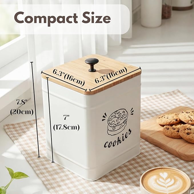 PERFNIQUE Cookie Jar with Lid Airtight, Cookie Tin with Bamboo Lid, Cute Cookie Jars for Kitchen Counter Decorative, 1 Gallon Food Storage Container for Candy, Cookies, Dessert, Farmhouse Home Decor