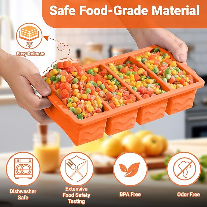 Silicone Freezer Molds for Soup with Lid, 1-Cup & 2-Cup Large Ice Cube Trays Food Storage Containers for Meal Prep, Freeze 500mL/250mL/125mL Portions – 2 Pack