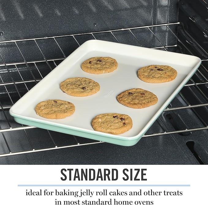 Martha Stewart Gallen 15 x 10 Inch Nonstick Carbon Steel Cookie Sheet – Teal, Durable Bakeware for Even Baking and Easy Cleanup