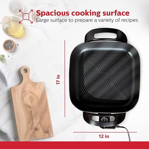Holstein Housewares 12-Inch Electric Skillet - 1400W Electric Pan with Adjustable Temperature Control, PFOA-Free Non-Stick Coating, Cool-Touch Handles, Multi-Function Cooker, Black