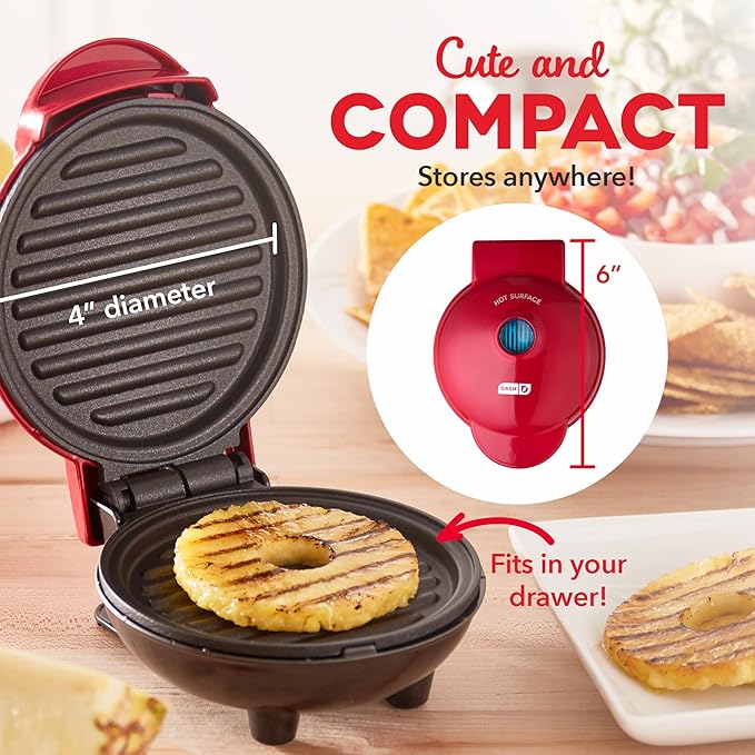 Dash Mini Maker Grill - Compact & Indoor Electric Grill - Efficient & User-Friendly Device with Nonstick Surface - Quick Heat-Up System - Easy-to-Clean & Store - Red