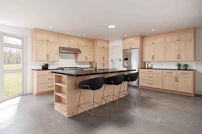 Quicklock RTA (Ready-to-Assemble) 42" Tall Wall Kitchen Cabinets - Shaker Style | 100% Hardwood | Made in America | Soft Close Hardware (Raw Maple, 12" D x 12" W x 42" H)