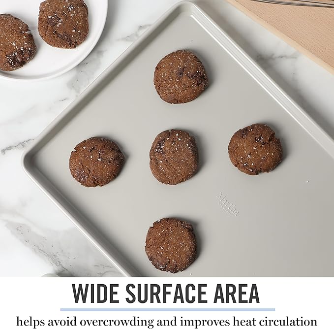 Martha Stewart Gallen 17 x 11 Inch Nonstick Carbon Steel Cookie Sheet – Cool Grey, Durable Bakeware for Even Baking and Easy Cleanup